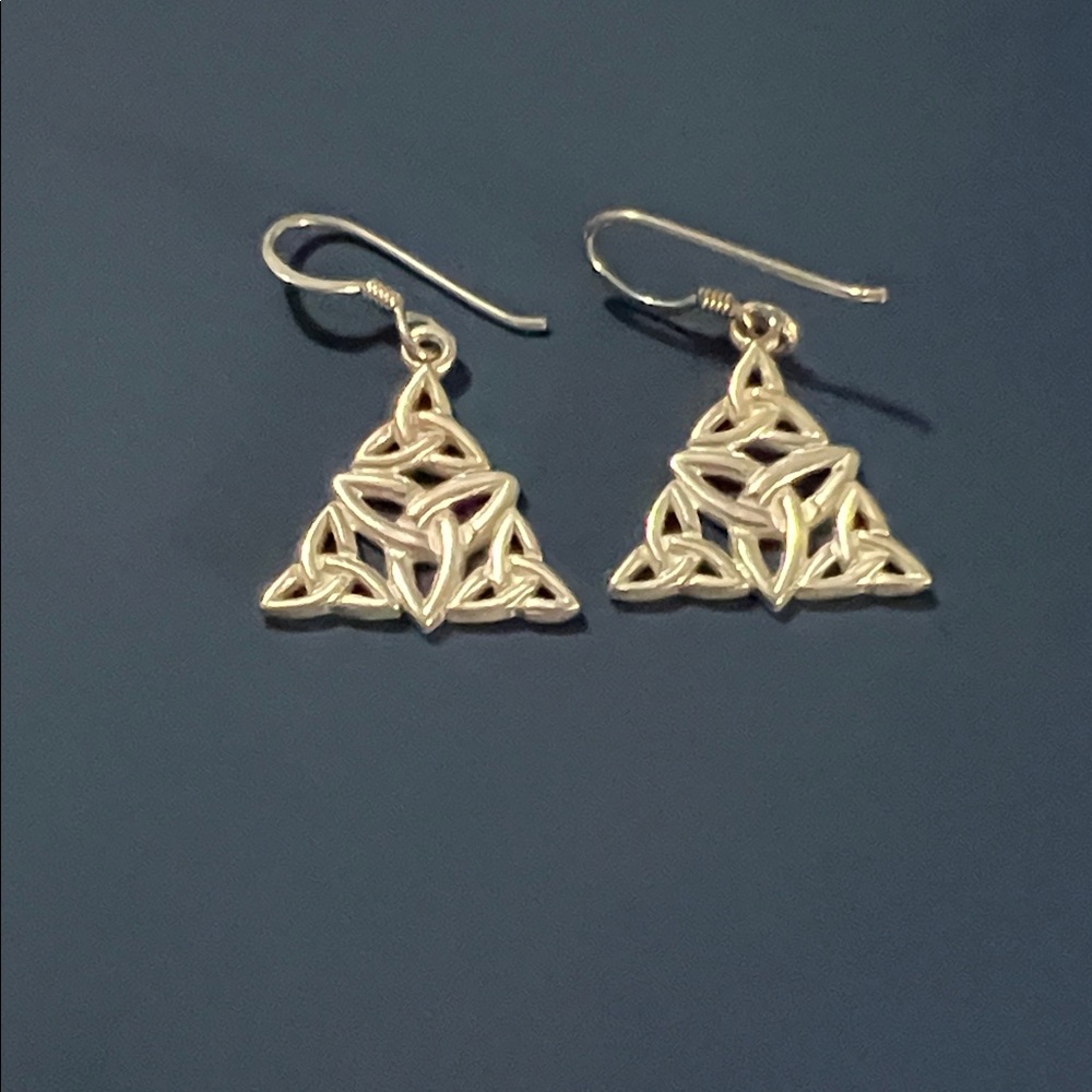 Sterling Silver Celtic Trinity Dangle Earrings - image 1